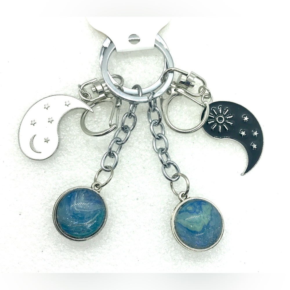 Pair of Keychains Yin Yang puzzle pieces handmade with handmade globes